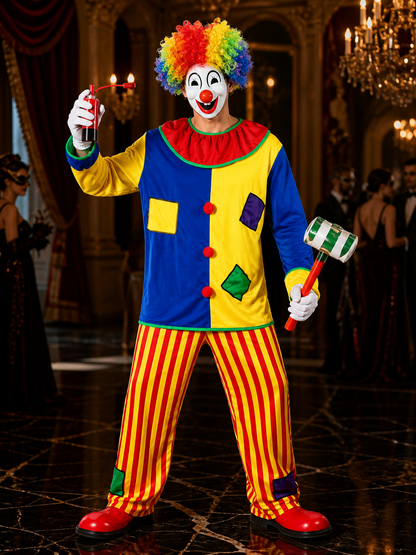 Clown Costume with Wig and Mask for Halloween Costume Masks detail