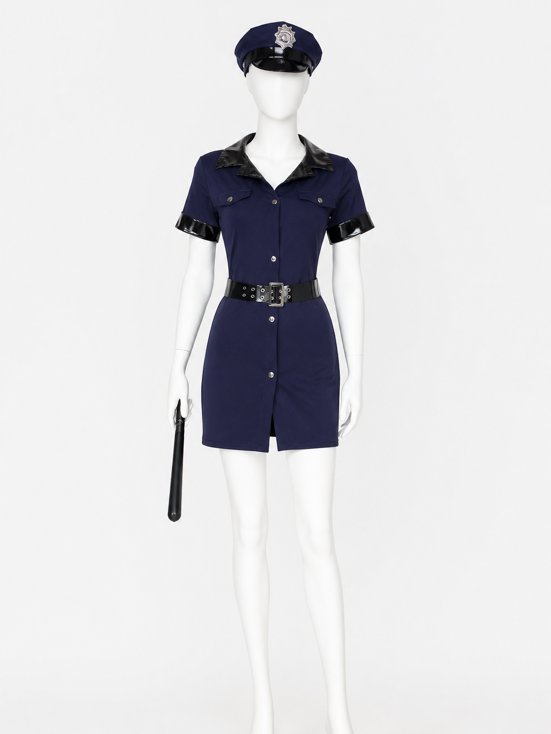 Women's Police Costume Set With Dress, Hat, Baton And Belt, Halloween Cosplay Costume Dresses detail