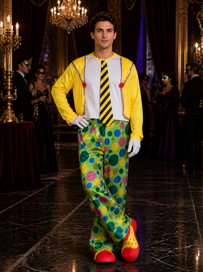 Unisex Clown Jumpsuit Costume Set with Vest & Tie, Halloween Outfit Costumes detail