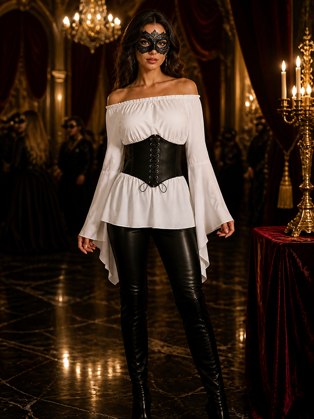 Women's Pirate Costume Top with Laced Corset Belt, Asymmetrical Hem Costumes detail