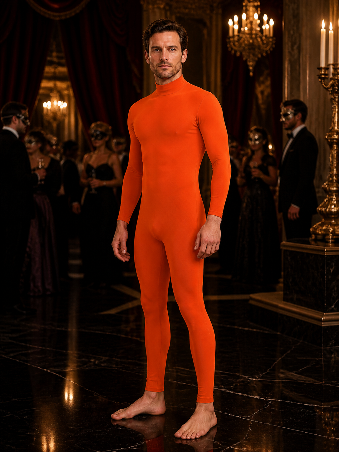 Unisex Spider Halloween Bodysuit Costume, Solid Orange Zentai with Face Opening Costumes detail