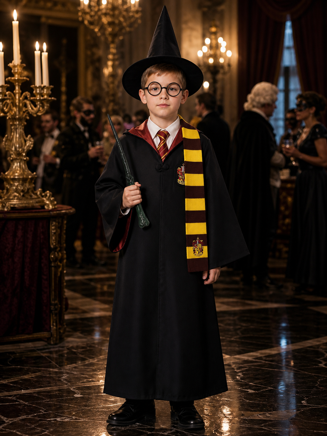 Wizard Robe Costume Set with Hat, Glasses, Wand, Scarf, Shirt and Tie Costume Headwear detail