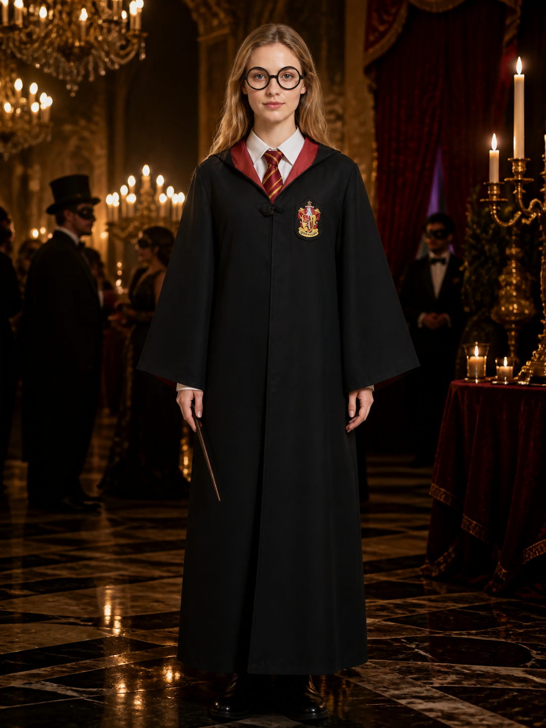 Academy Wizard Robe Costume Set, Hooded Black Cloak With Tie And Round Glasses Costume Capes detail