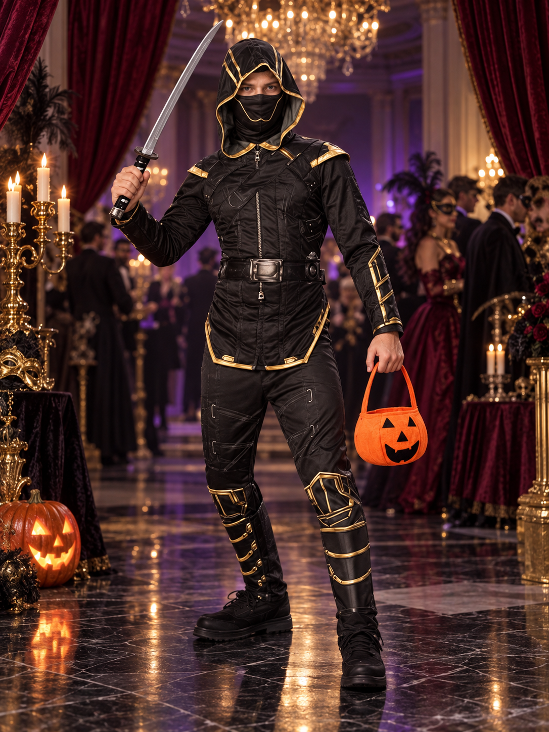 Kids' Ninja Carnival Costume Black with Mask and Sword