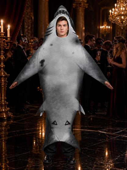 Unisex Inflatable Shark Jumpsuit Costume, Gray Full-Body Halloween Outfit Costumes detail
