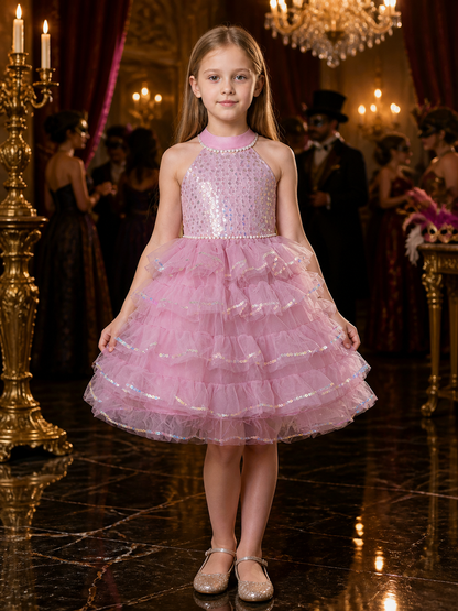 Girls' Princess Dress, Sequined Pearl-Beaded Layered Tulle Tutu Party Dress Costume Dresses detail