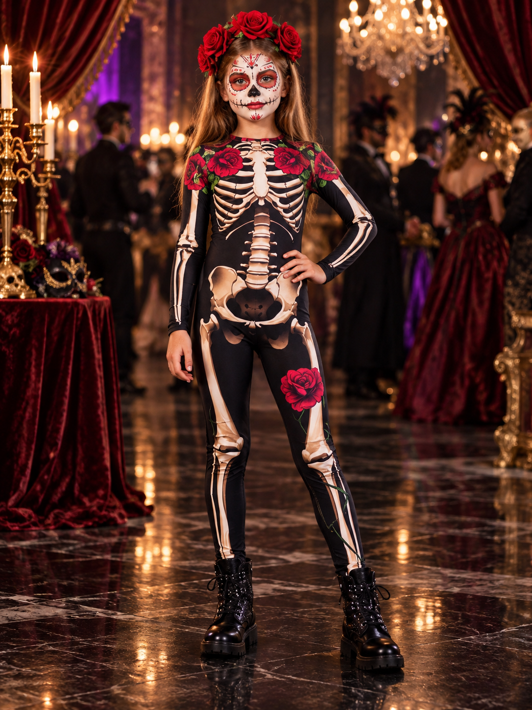 Skeleton Costume Black Jumpsuit with Print