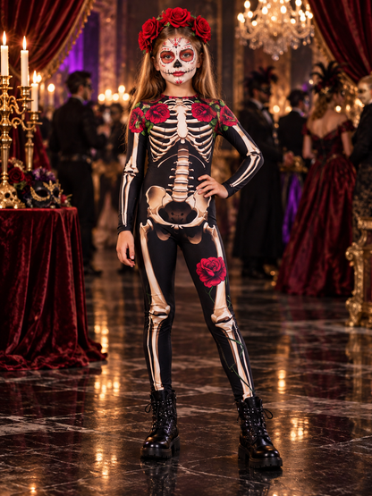 Skeleton Costume Black Jumpsuit with Print