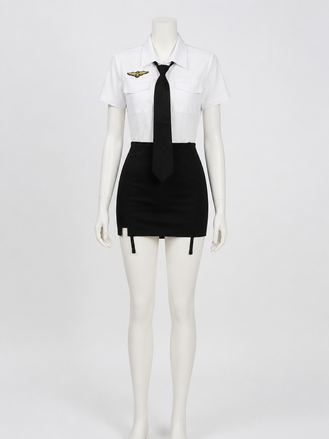 Women's Police Officer Costume Set, White Shirt with Black Tie and Skirt, Sexy Costumes detail