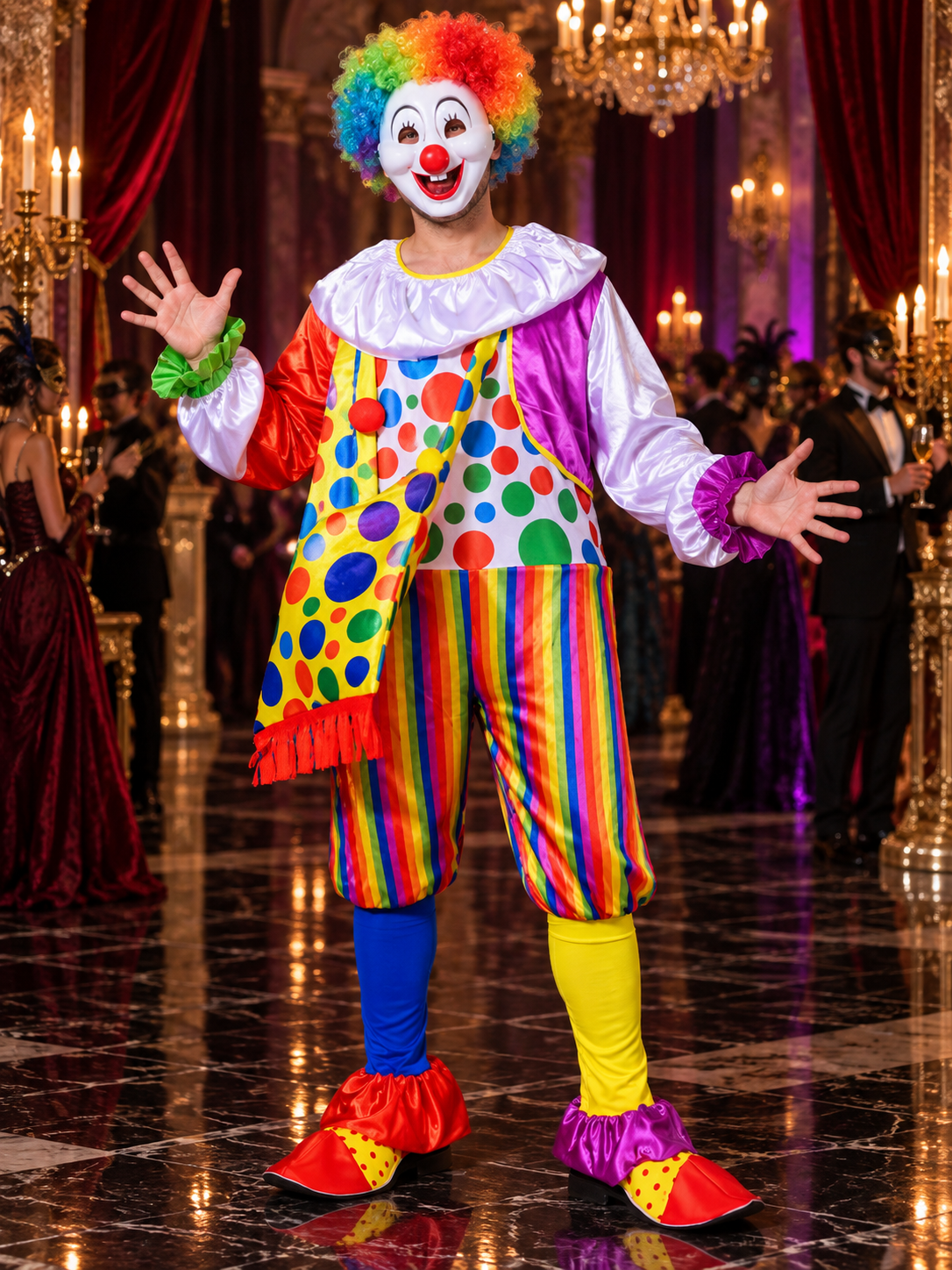 Clown Costume Jumpsuit with Wig and Mask, Multicolor