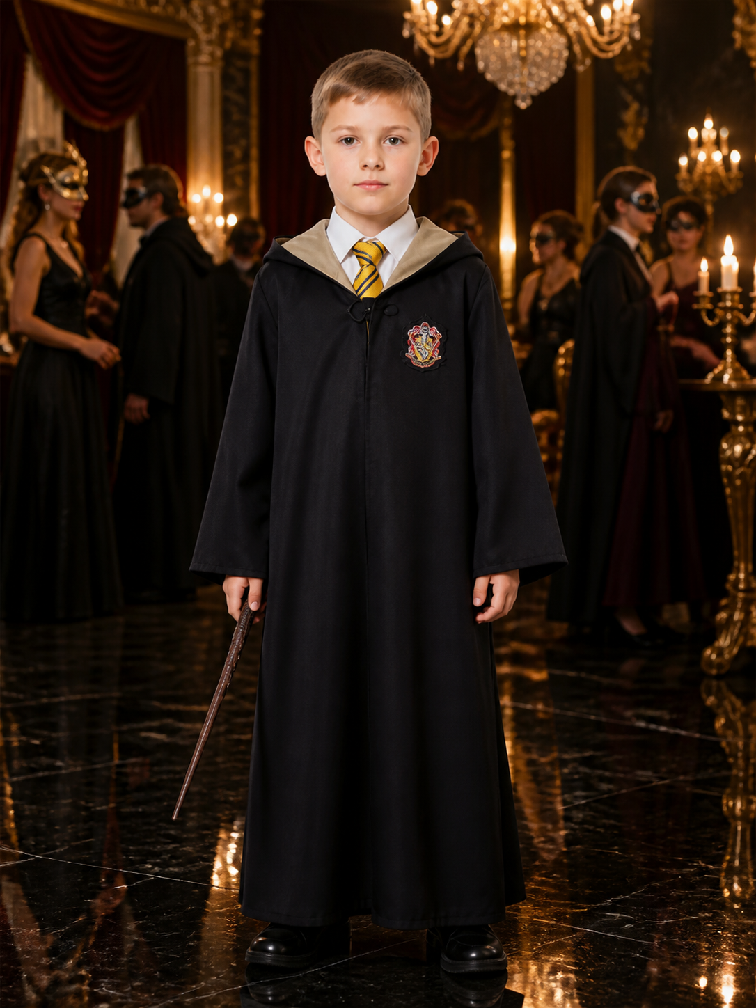 Hufflepuff Wizard Robe Costume Set with Hood and Tie Costumes detail