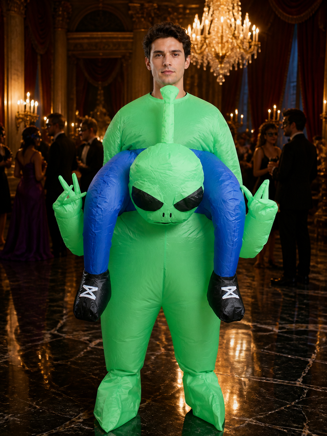 Green Alien Inflatable Costume with Blue Arms, Halloween Party Jumpsuit Costumes detail