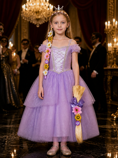 Kids Rapunzel Princess Braided Wig and Crown Halloween Accessory Set Costume Wigs detail