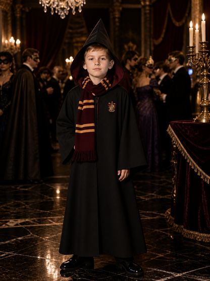 Hooded Wizard Robe Costume Set With Striped Scarf And Badge Costumes detail