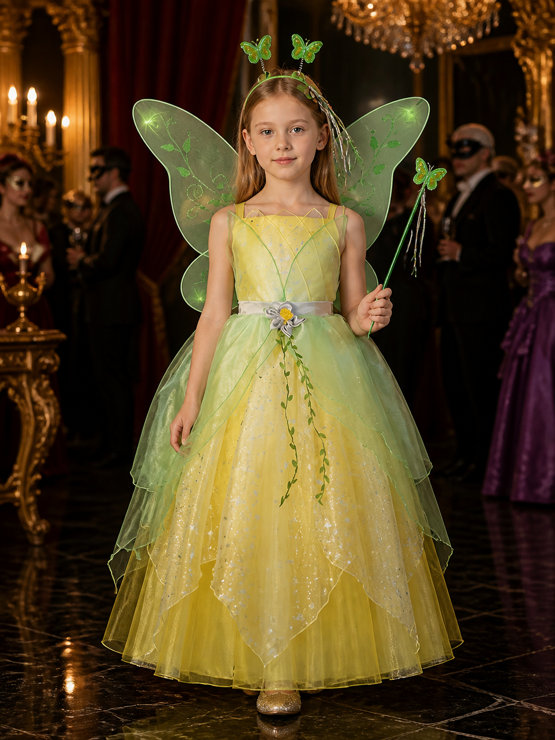 Girls' Princess Fairy Costume Set with Butterfly Wings, Strapless Gradient Tulle Costumes detail