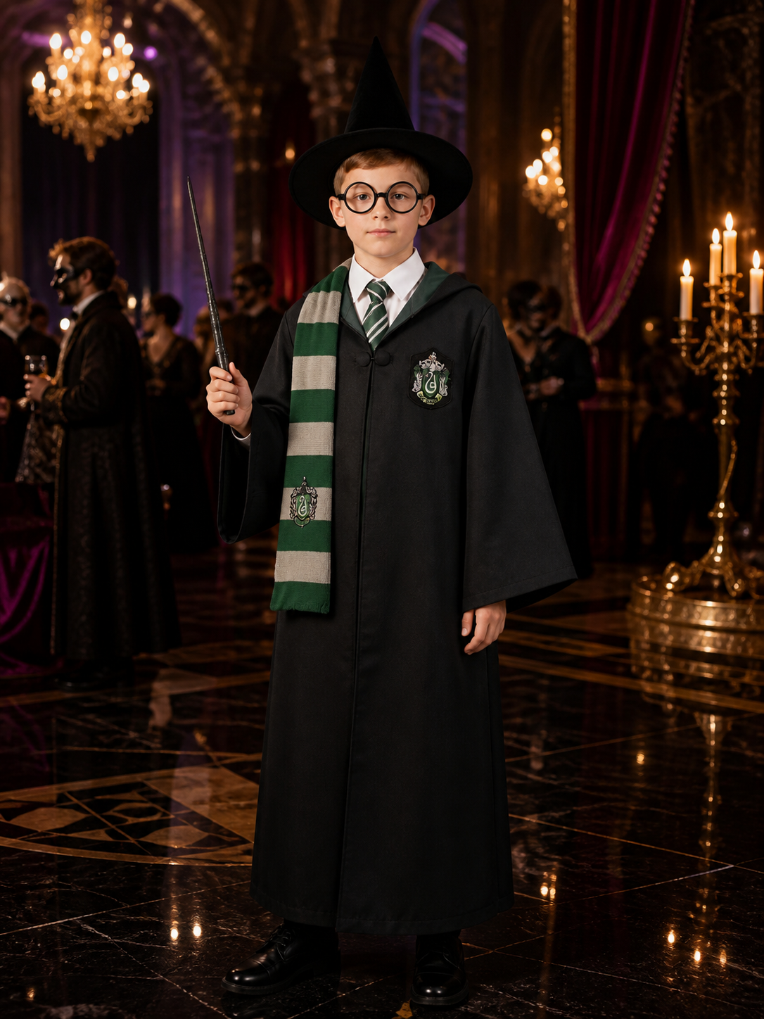 Slytherin Wizard Costume with Robe and Scarf for Cosplay Costumes detail