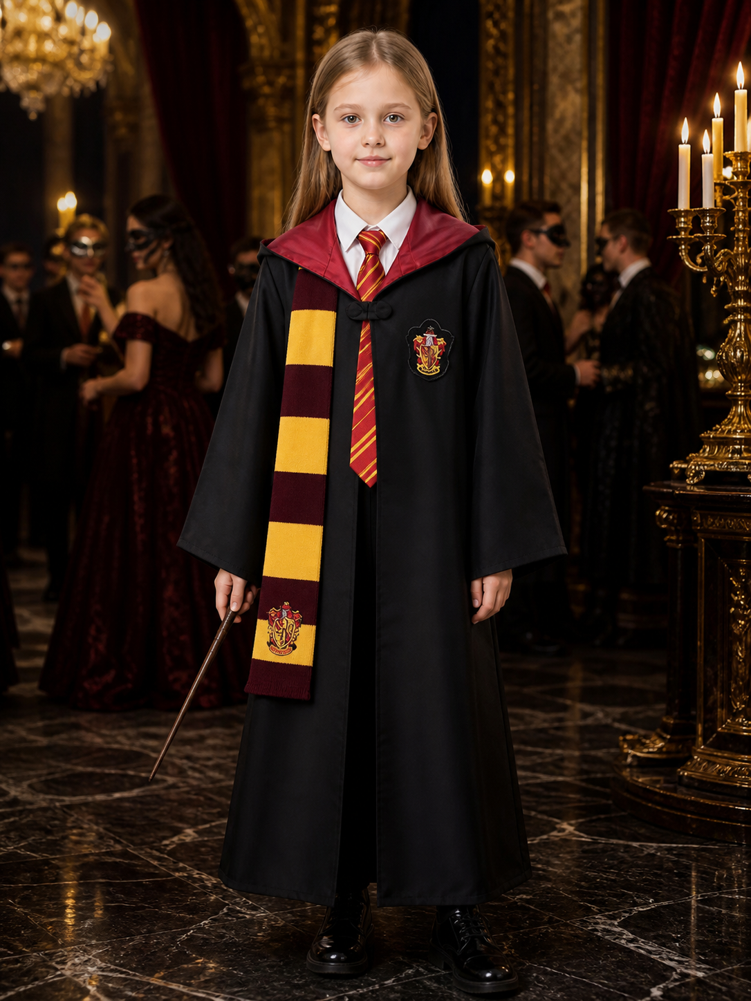 Gryffindor Wizard Costume Set with Hooded Robe, Tie and Scarf Costumes detail