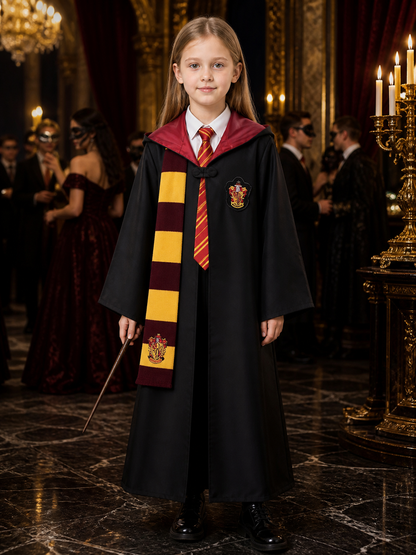 Gryffindor Wizard Costume Set with Hooded Robe, Tie and Scarf Costumes detail