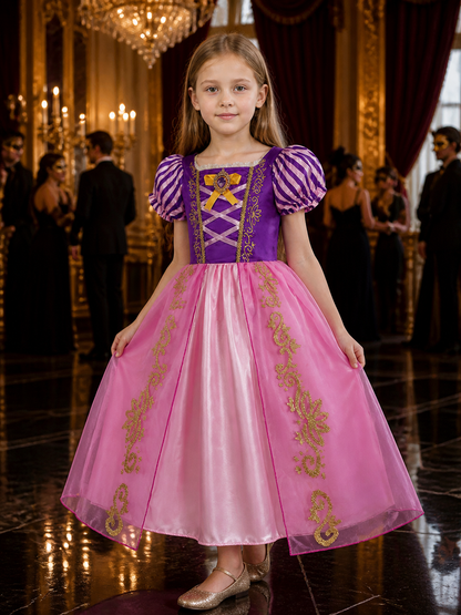 Girls Sleeping Beauty Princess Dress, Aurora Costume with Puffy Sleeves & Bow Costume Dresses detail