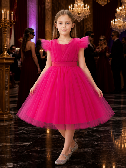 Baby Girls' Pink Princess Dress, Ruffled Sleeves and Layered Tulle Skirt Costume Dresses detail