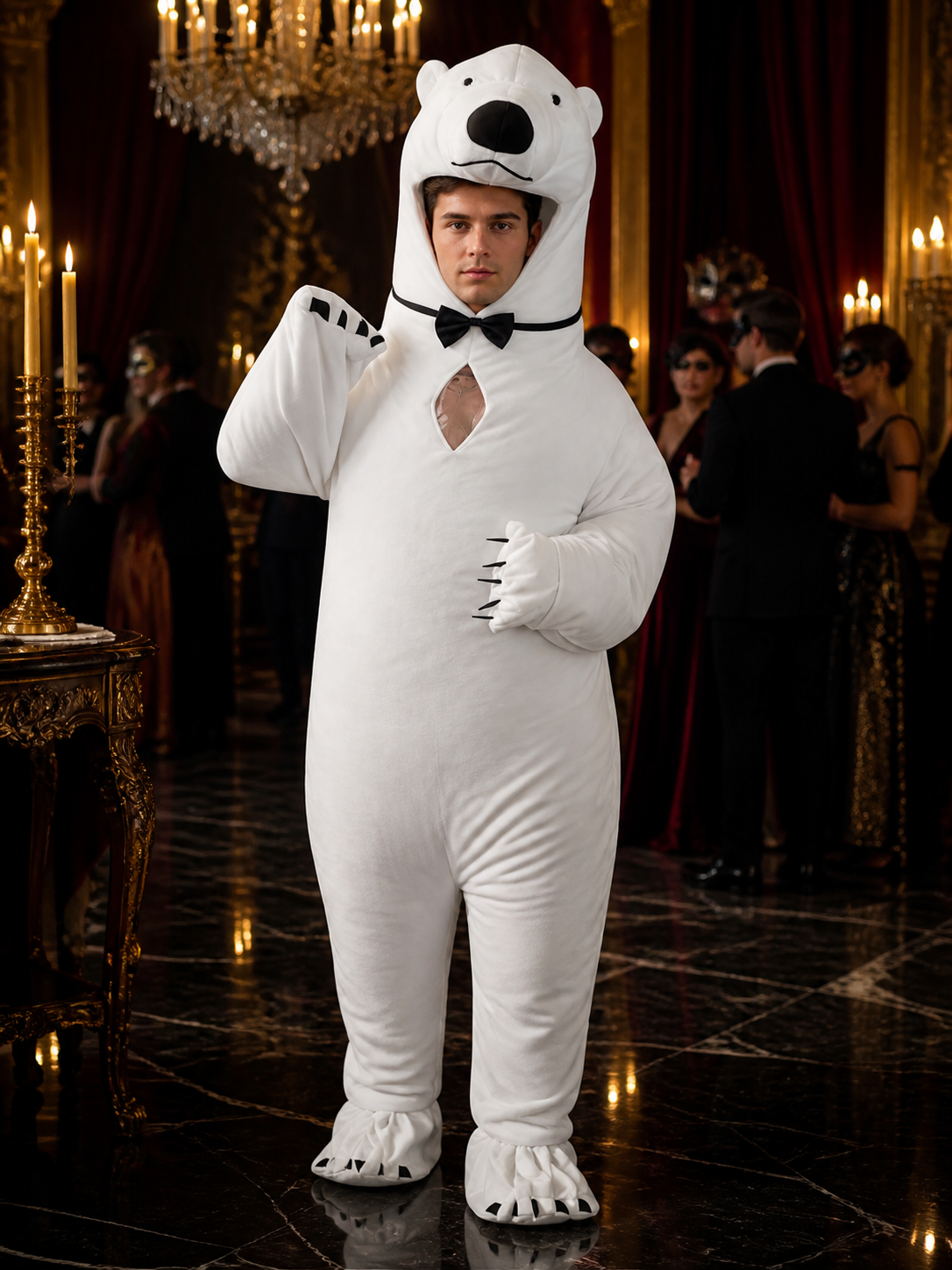Funny Inflatable Polar Bear Onesie Costume With Black Accents For Halloween And Costumes detail