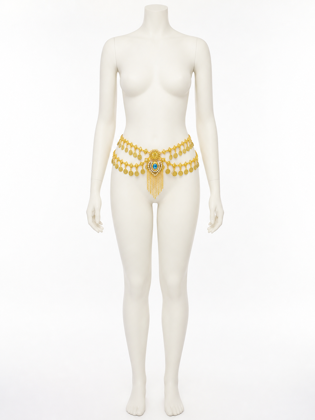 Egyptian Style Gold Waist Chain with Blue Gemstone Pendant and Tassel Chains product detail