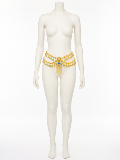 Egyptian Style Gold Waist Chain with Blue Gemstone Pendant and Tassel Chains product detail