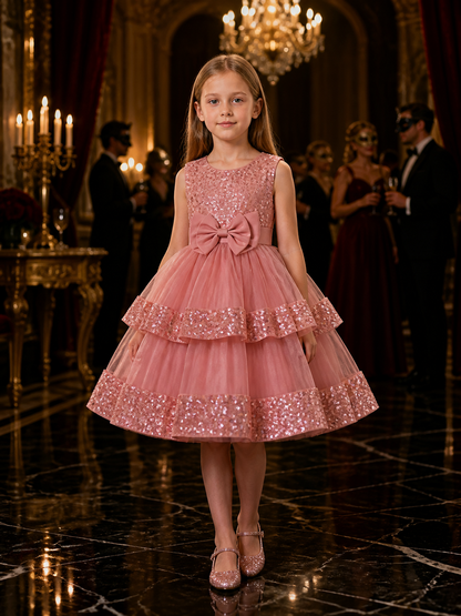 Toddler Girls' Sequined Princess Dress with Layered Tulle Skirt and Bow Costume Dresses detail