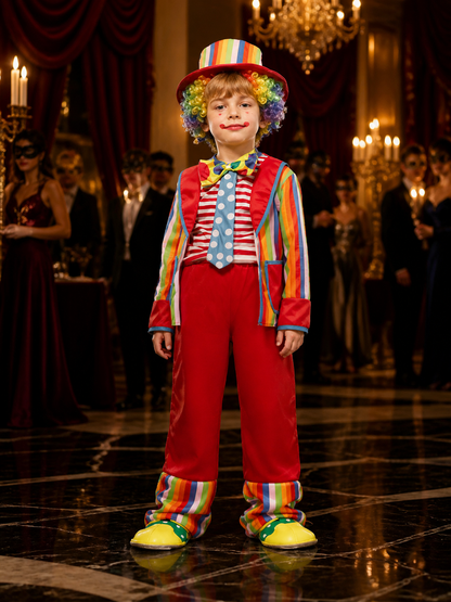 Kids' Multicolor Clown Circus Costume Set with Hat, Long-Sleeve Outfit Costume Headwear detail