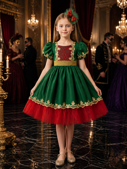 Girls' Christmas Princess Dress, Sequined Red and Green Tulle Party Outfit Costume Dresses detail