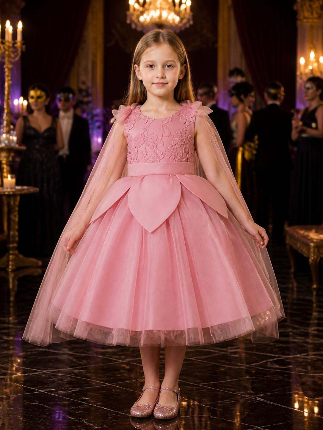 Baby Girls' Princess Flower Girl Formal Dress, Floral Lace Bodice, Layered Costume Dresses detail