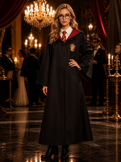 Wizard Halloween Costume Set With Hooded Robe, Scarf, Tie, Glasses, Wand & Hat Costume Headwear detail