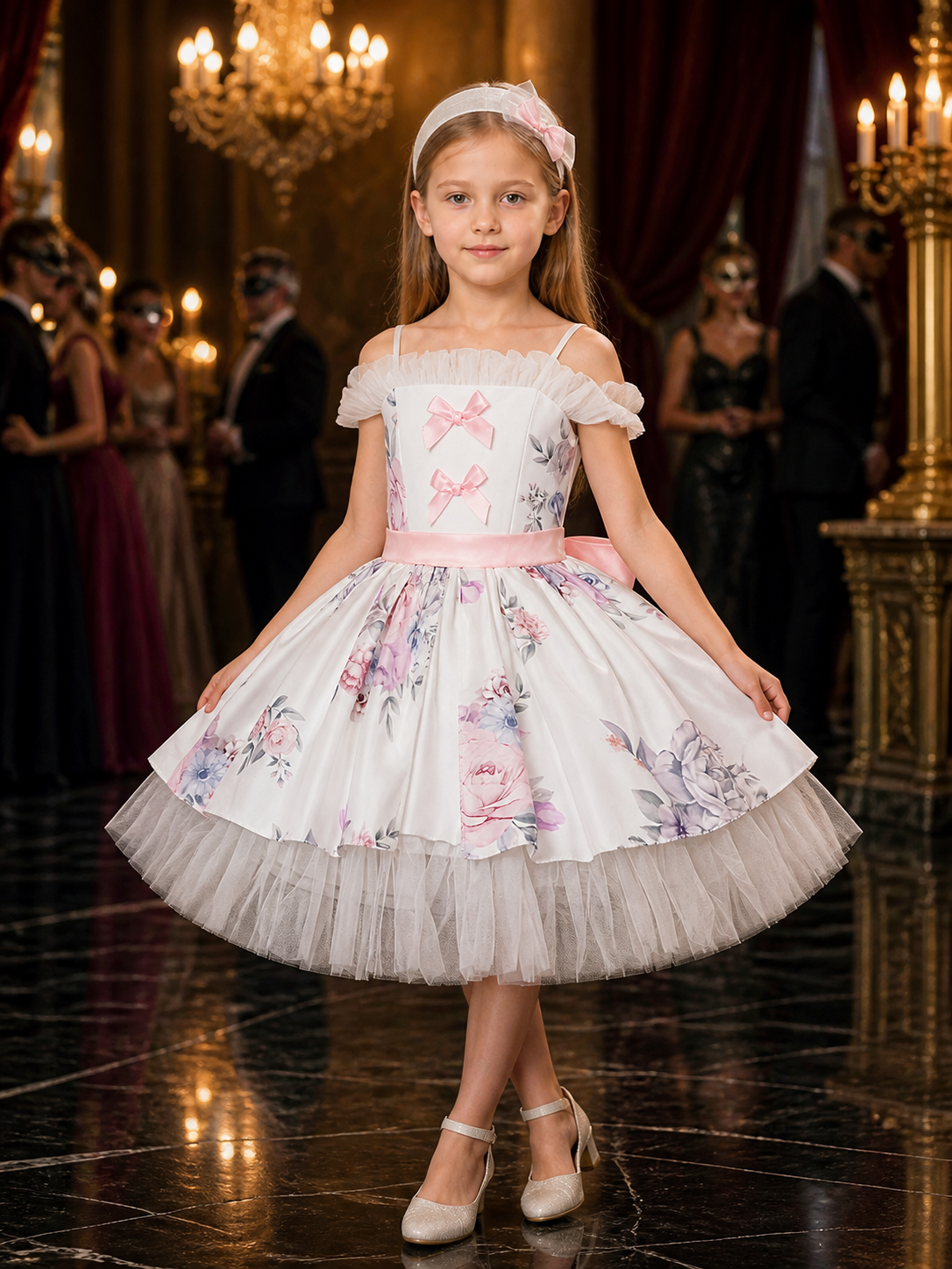 Toddler Girls' Princess Party Dress with Tulle Skirt, Floral Print and Bow Costume Dresses detail