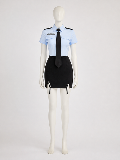 Women's Police Officer Costume Set, Short Sleeve Shirt with Tie and Pencil Costumes detail