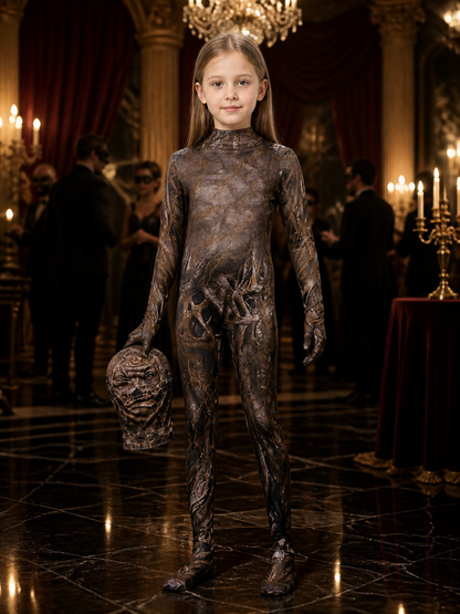 Unisex Alien Monster Bodysuit Costume with Full Face Mask, Brown Halloween One Costume Masks detail