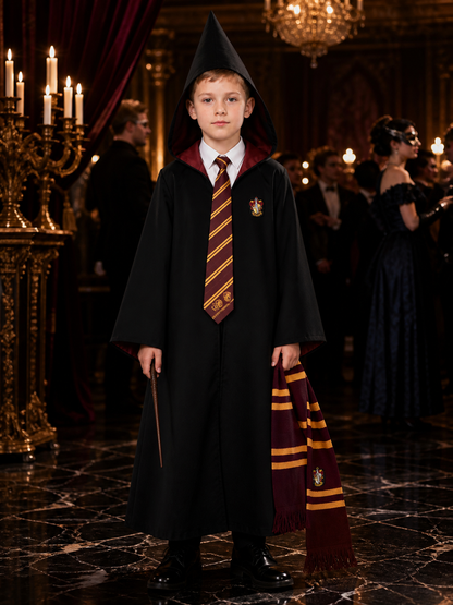 Hooded Wizard Robe Costume Set With Shirt, Tie, Scarf And Pointed Hat Costume Headwear detail