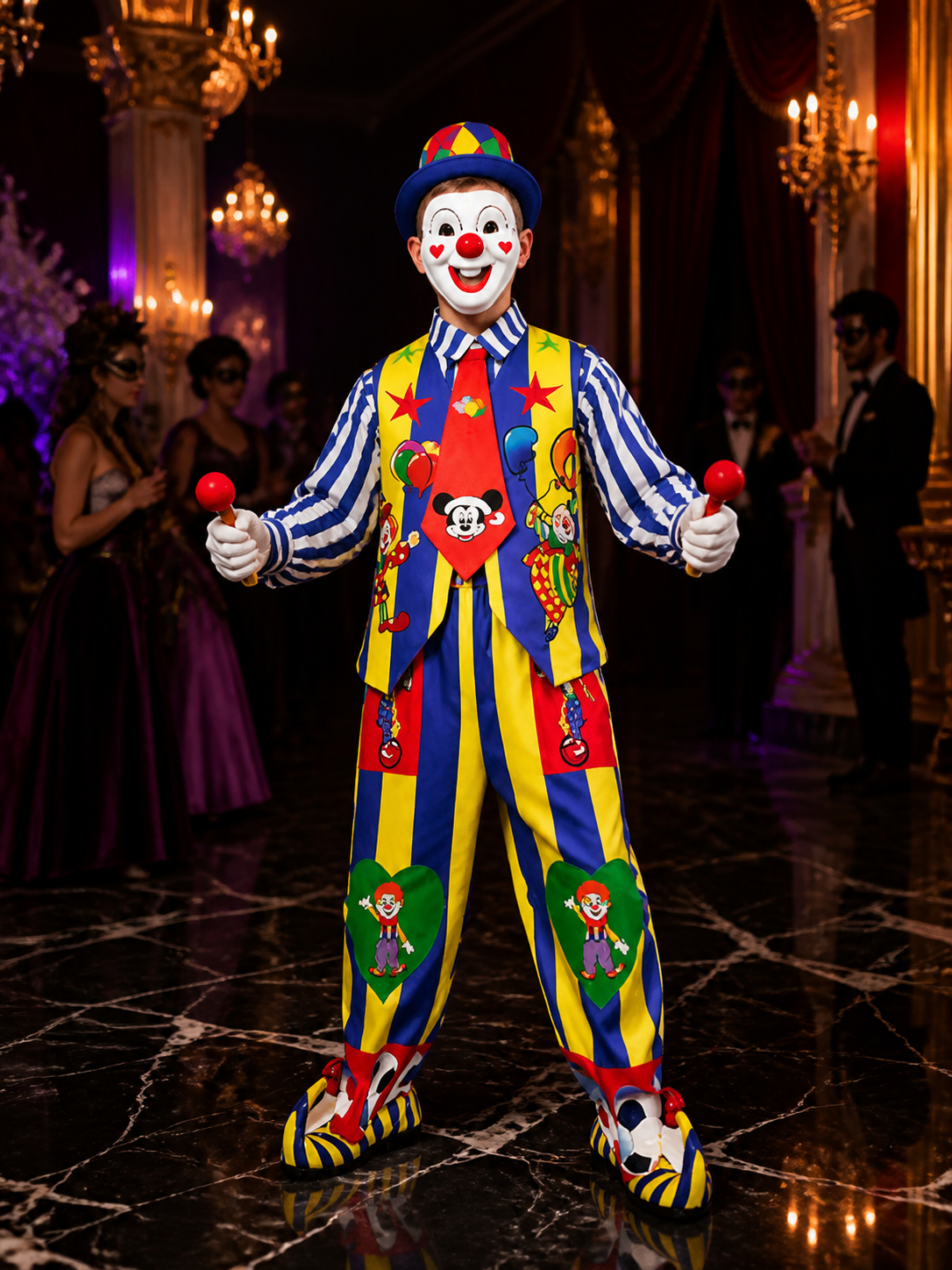 Striped Clown Jumpsuit for Performances and Halloween Costumes detail