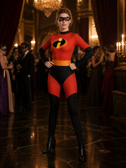 Kids' Red, Black And Yellow Superhero Long-Sleeve Bodysuit Costume Costumes detail