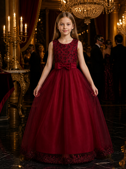 Red Princess Formal Dress, Sleeveless Lace Bodice, Layered Tulle Skirt Costume Dresses detail