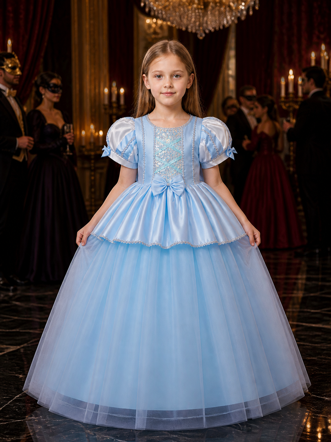 Girls' Cinderella Princess Dress, Sky Blue Sequined Tulle Long Dress, Sizes Costume Dresses detail