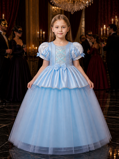 Girls' Cinderella Princess Dress, Sky Blue Sequined Tulle Long Dress, Sizes Costume Dresses detail