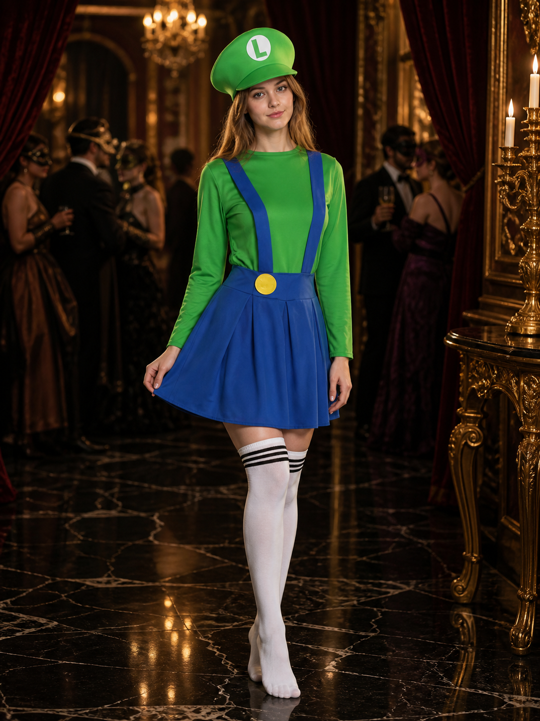 Green Mario Carnival Costume with Hat for Cosplay