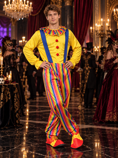 Adult Clown Costume Yellow with Blue Suspenders