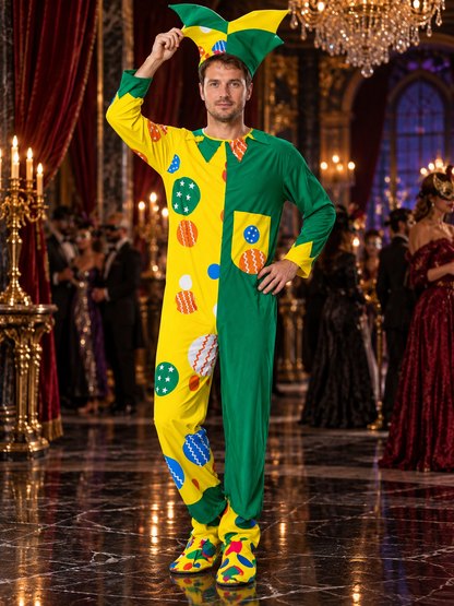 Asymmetrical Yellow-Green Clown Costume with Hat