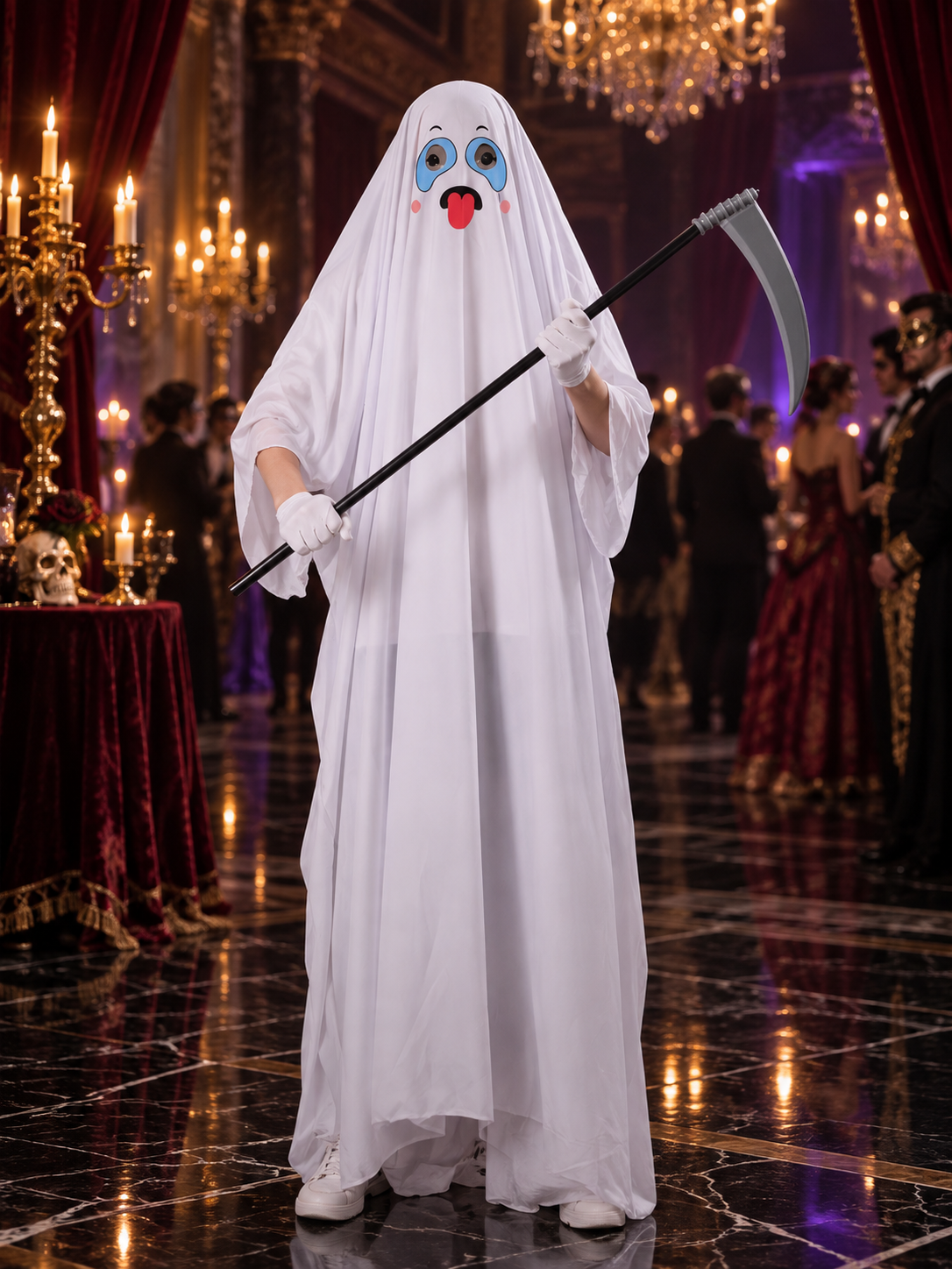 White Ghost Costume Long Hooded Robe with Scythe