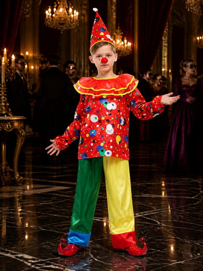 Kids' Colorful Clown Circus Costume Set with Hat and Nose, Halloween Cosplay Costume Headwear detail
