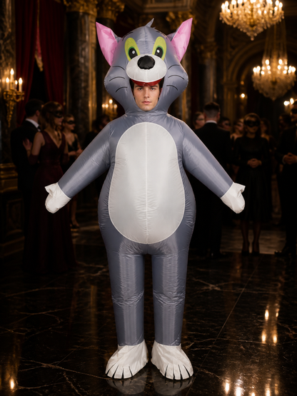Unisex Cartoon Cat Inflatable Costume for Halloween, Grey Padded Animal Suit Costumes detail