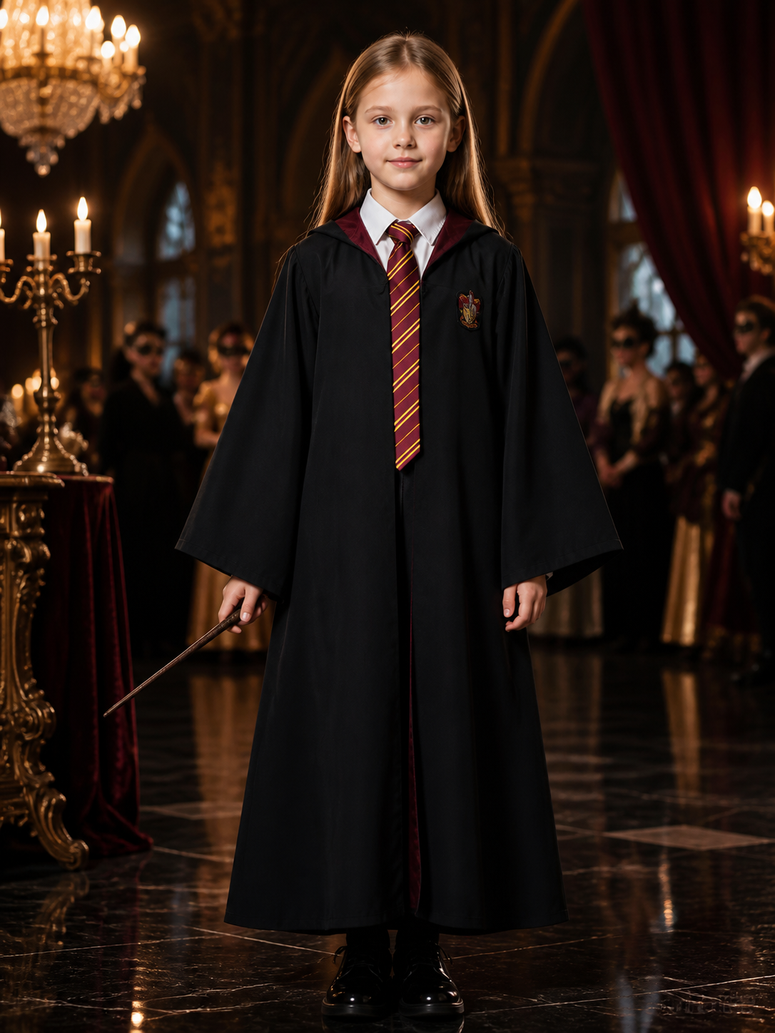 Wizard Robe Costume Set with Striped Scarf, Tie and Chest Badge Costumes detail