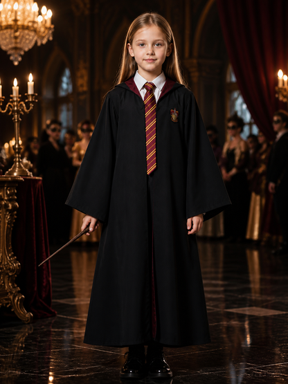 Wizard Robe Costume Set with Striped Scarf, Tie and Chest Badge Costumes detail
