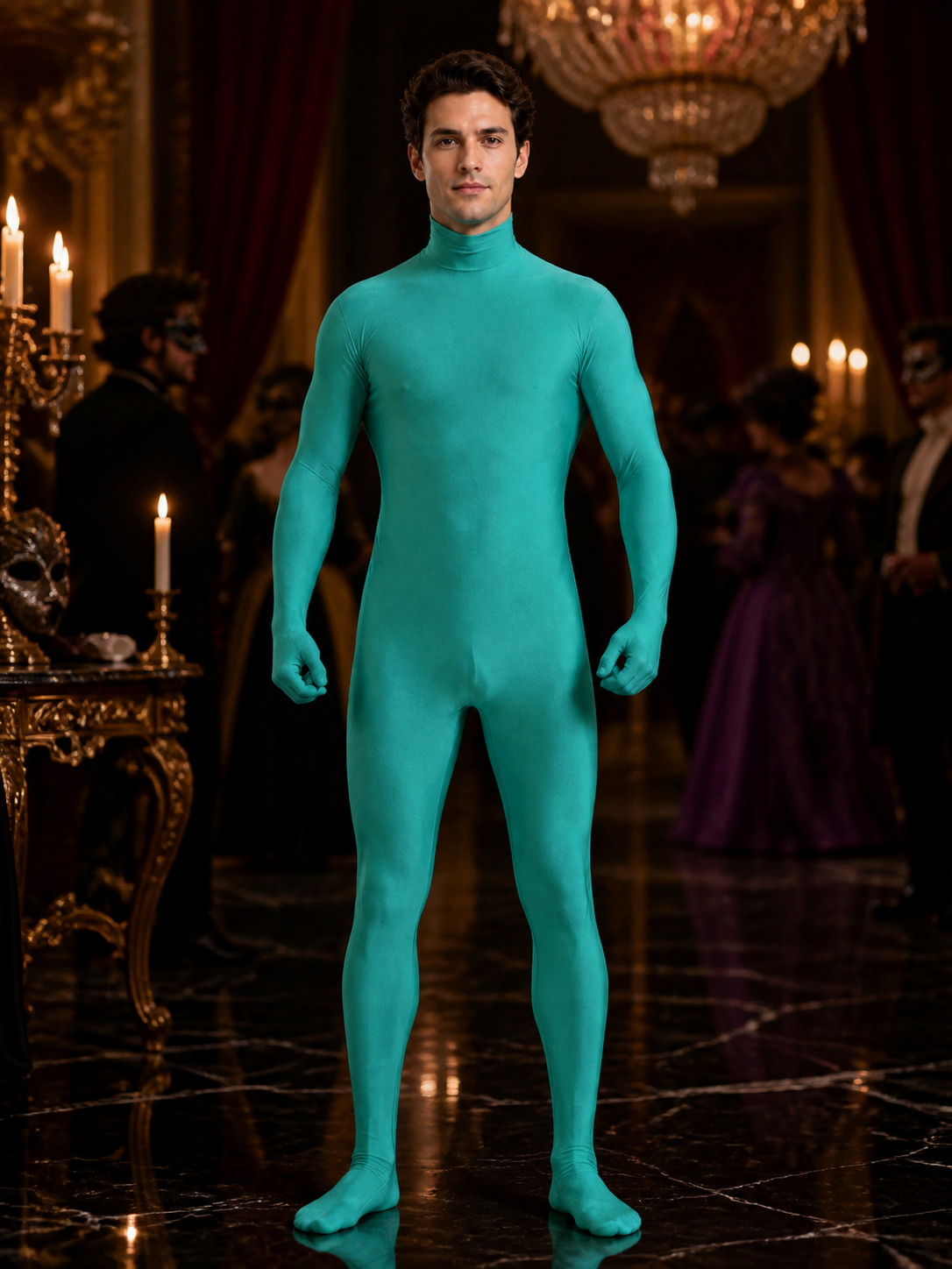Unisex Green Invisible Man Bodysuit Costume, Hooded Full Body Morph Suit Costumes detail